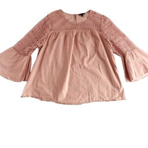 Lane Braynt Blouse Top Sz 18/20 Pink Lace Bell Sleeve Dainty Peasant Cotton